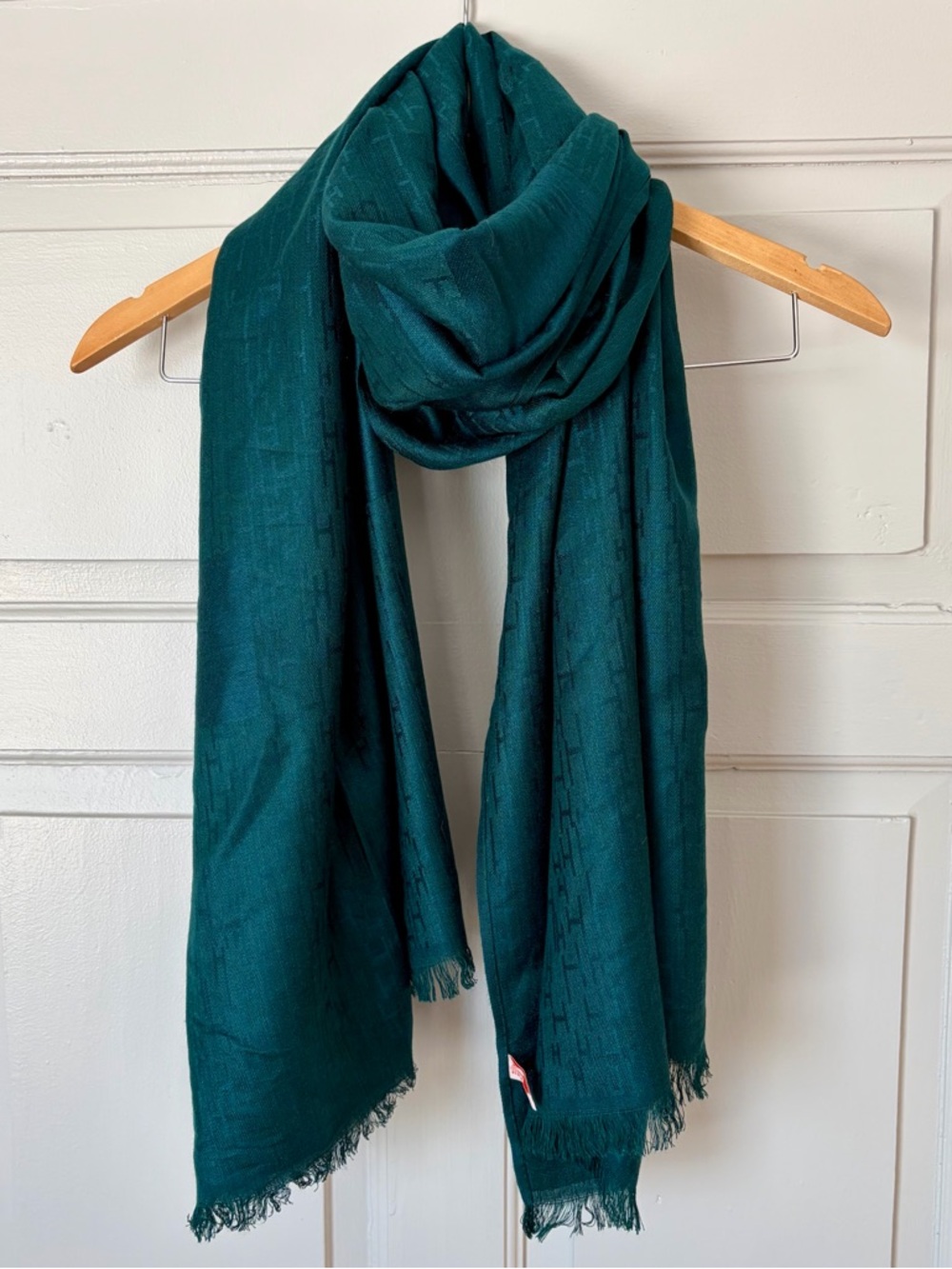 Hermès Teal-Emerald Green Silk-Blend Logo Jacquard Scarf